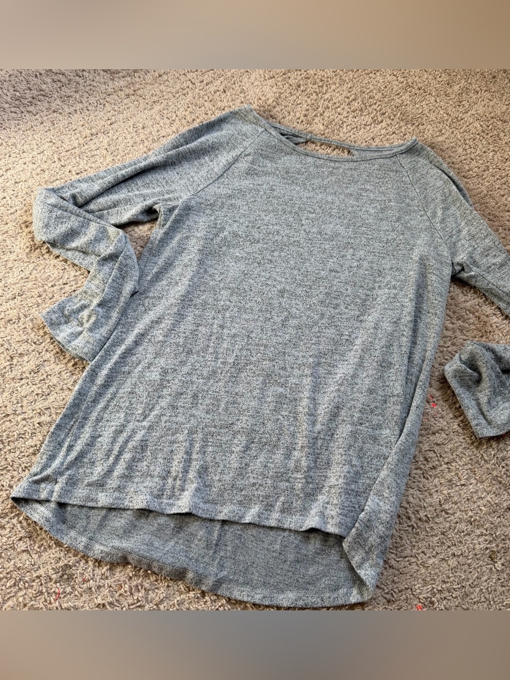 ZELOS Women's Light Heather Gray Long Sleeve Scoop Neck Top
